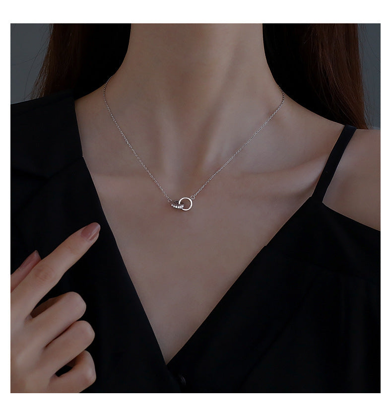 2pc Elegant Interlocking Rings Pendant Necklace with Zirconia Accents - Copper Base, Minimalist Jewelry(Rose gold) 8