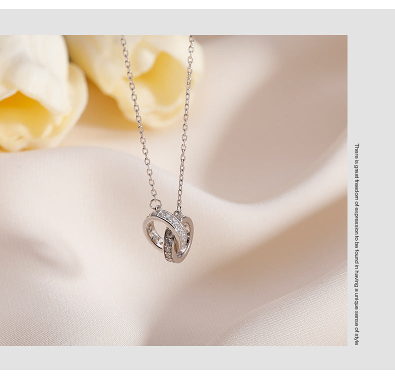 2pc Elegant Interlocking Rings Pendant Necklace with Zirconia Accents - Copper Base, Minimalist Jewelry(Rose gold) 11