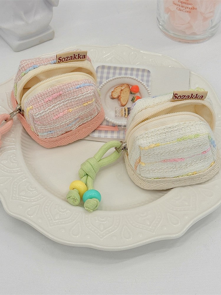 3pc Chic Woven Mini Backpack Pouch - Earphone Case & Coin Purse with Keychain Lanyard(pink) 4