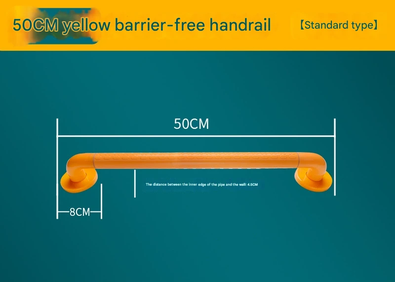 2pc Heavy-Duty Anti-Slip Safety Grab Bar with Luminous Rings - Stainless Steel Core Bathroom Handrail(yellow 50cm)