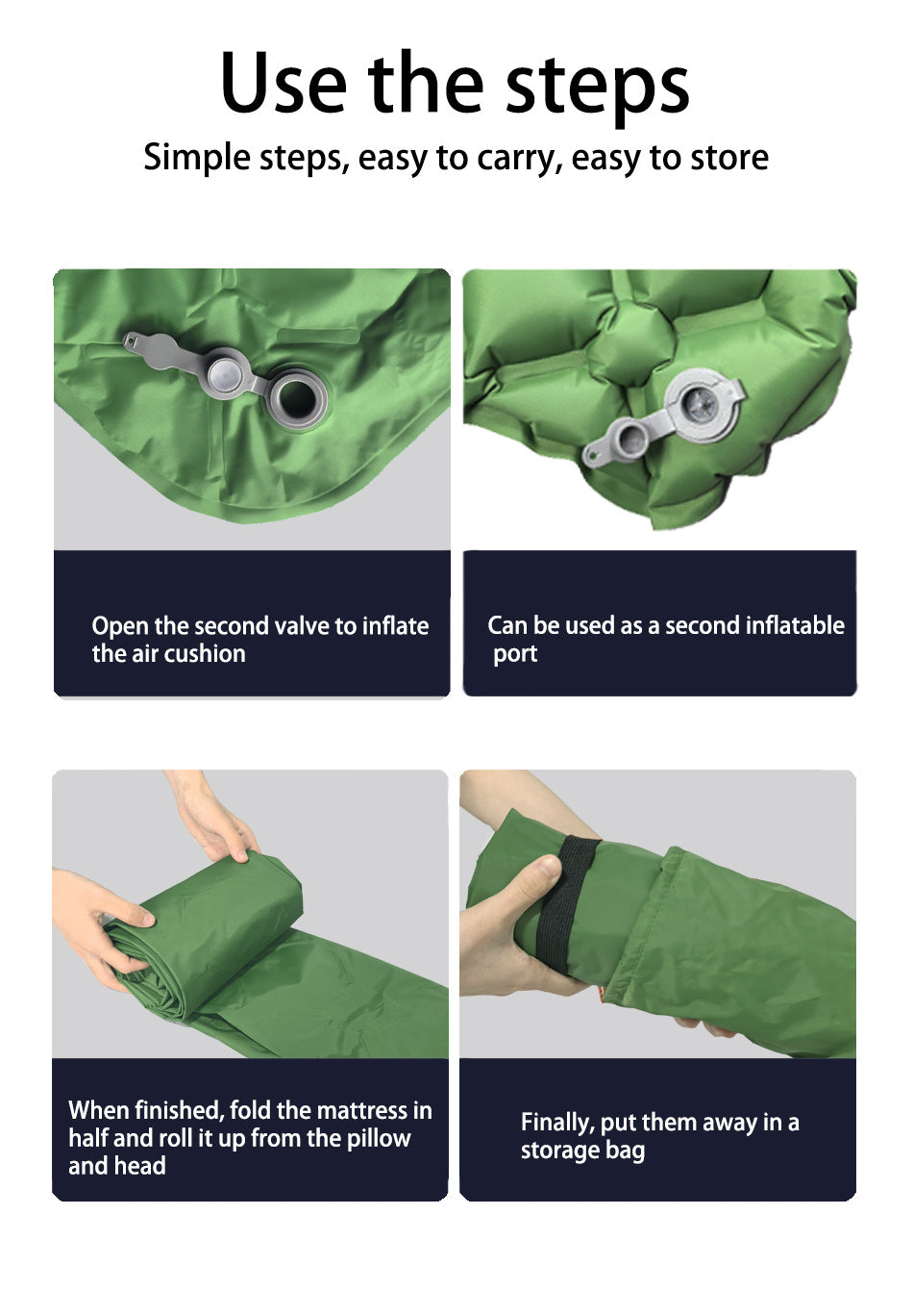 2pc Ultralight Inflatable Camping Sleeping Mat with Integrated Pillow - Waterproof 40D Nylon TPU(Army Green) 8