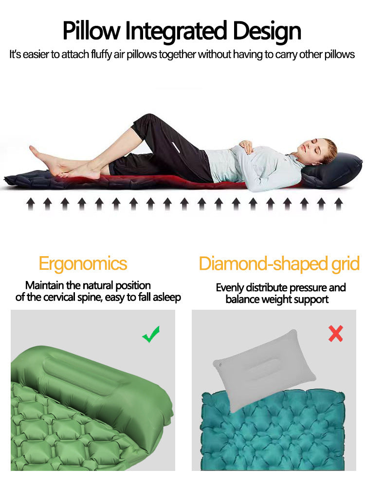 2pc Ultralight Inflatable Camping Sleeping Mat with Integrated Pillow - Waterproof 40D Nylon TPU(Orange) 6