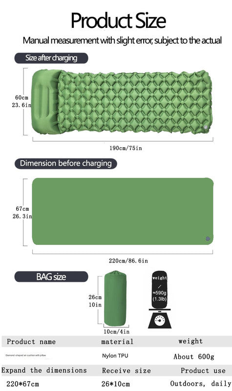 2pc Ultralight Inflatable Camping Sleeping Mat with Integrated Pillow - Waterproof 40D Nylon TPU(Camouflage) 10