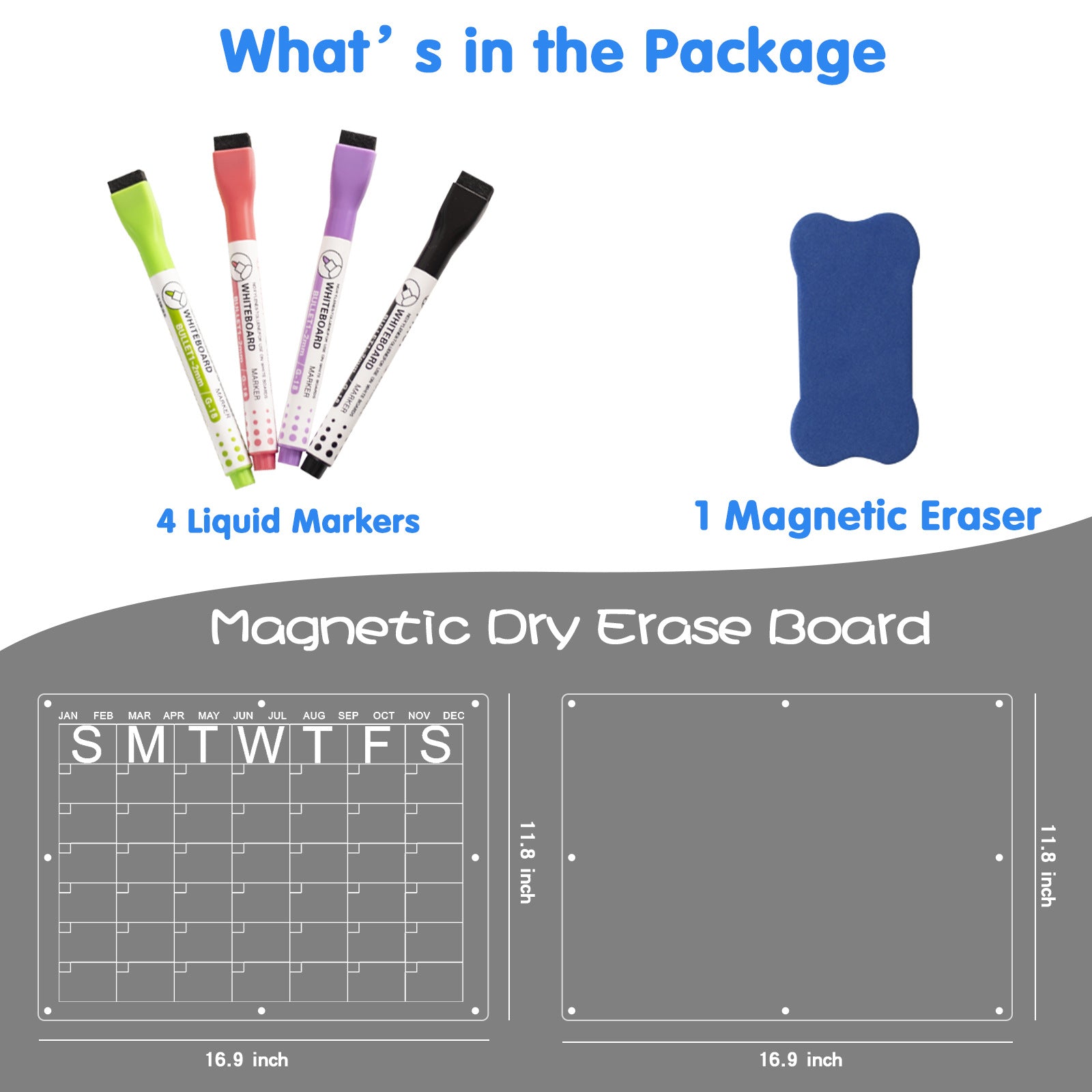 Magnetic Acrylic Fridge Calendar & Memo Board Set - Dry Erase Planner with Markers & Eraser(43*30cm 3mm) 4