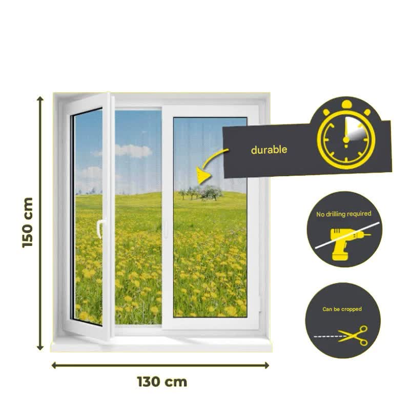3pc DIY Magnetic Window Screen Kit - Fine Mesh Insect Net, No Drilling Required, Cut to Size(black 150cm x 130cm) 5