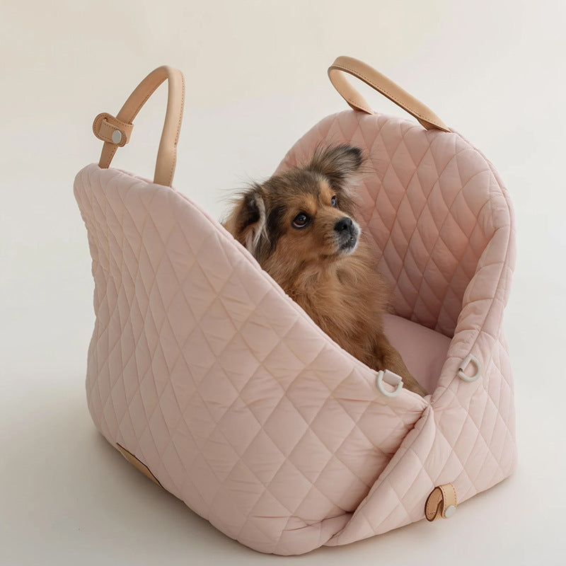 Luxury Quilted 2-in-1 Pet Travel Carrier & Car Booster Seat for Small Dogs(Pink) 3