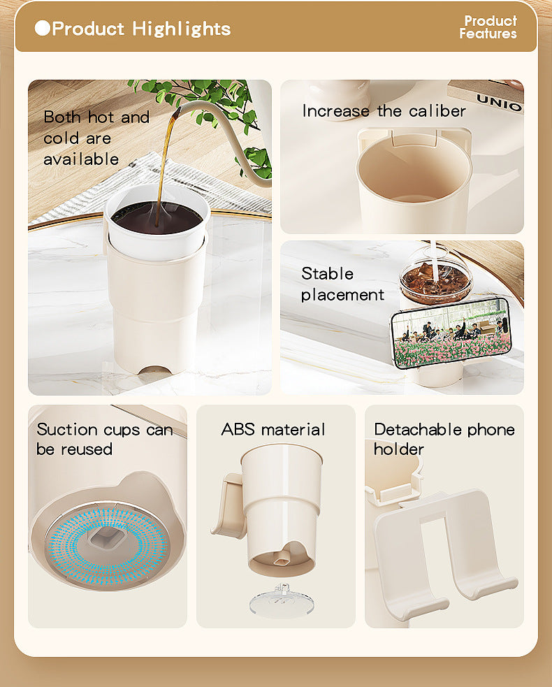 Multi-Purpose Anti-Spill Cup Holder with Suction Base & Detachable Phone Stand(orange) 4