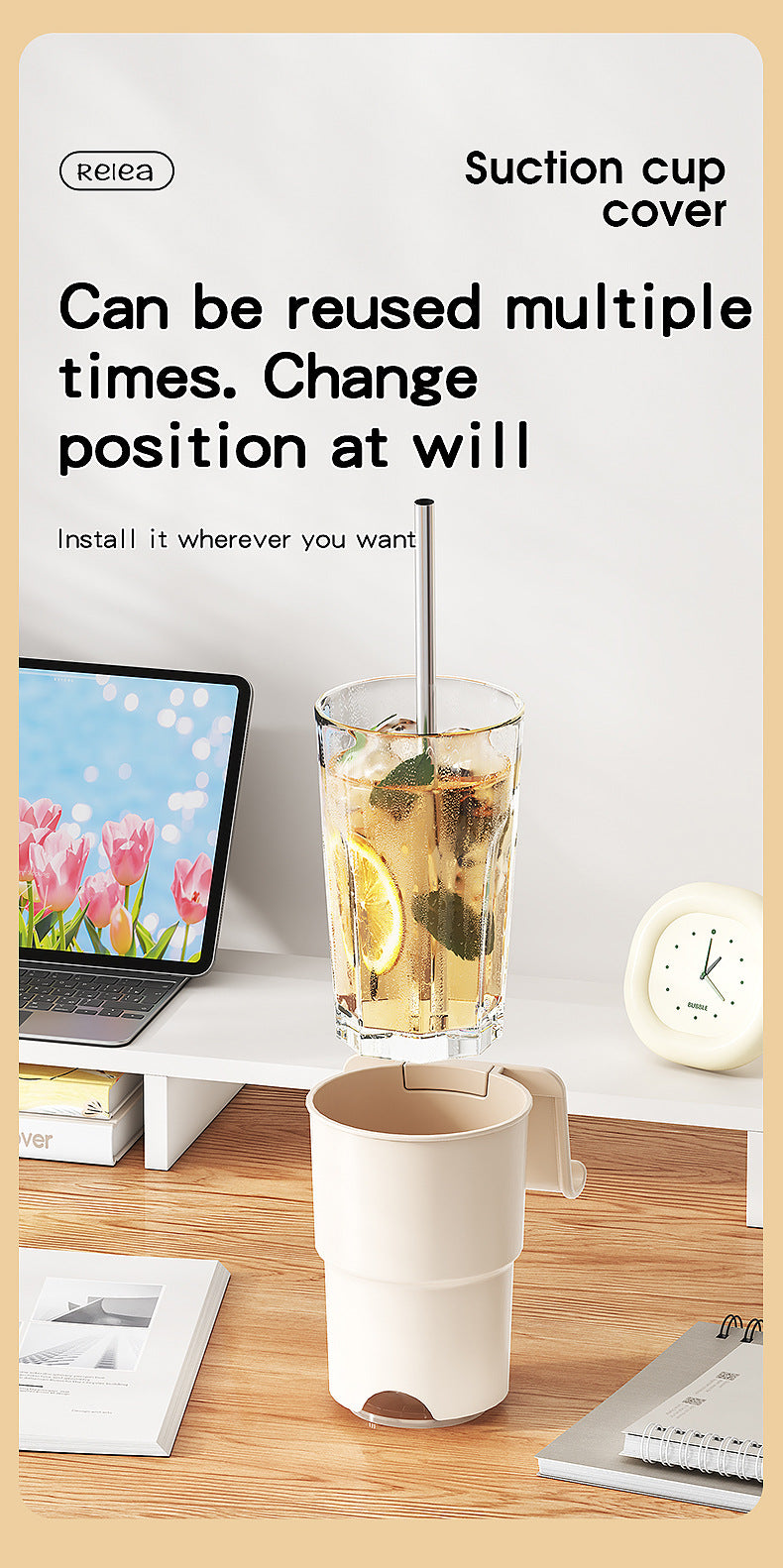 Multi-Purpose Anti-Spill Cup Holder with Suction Base & Detachable Phone Stand(white) 7