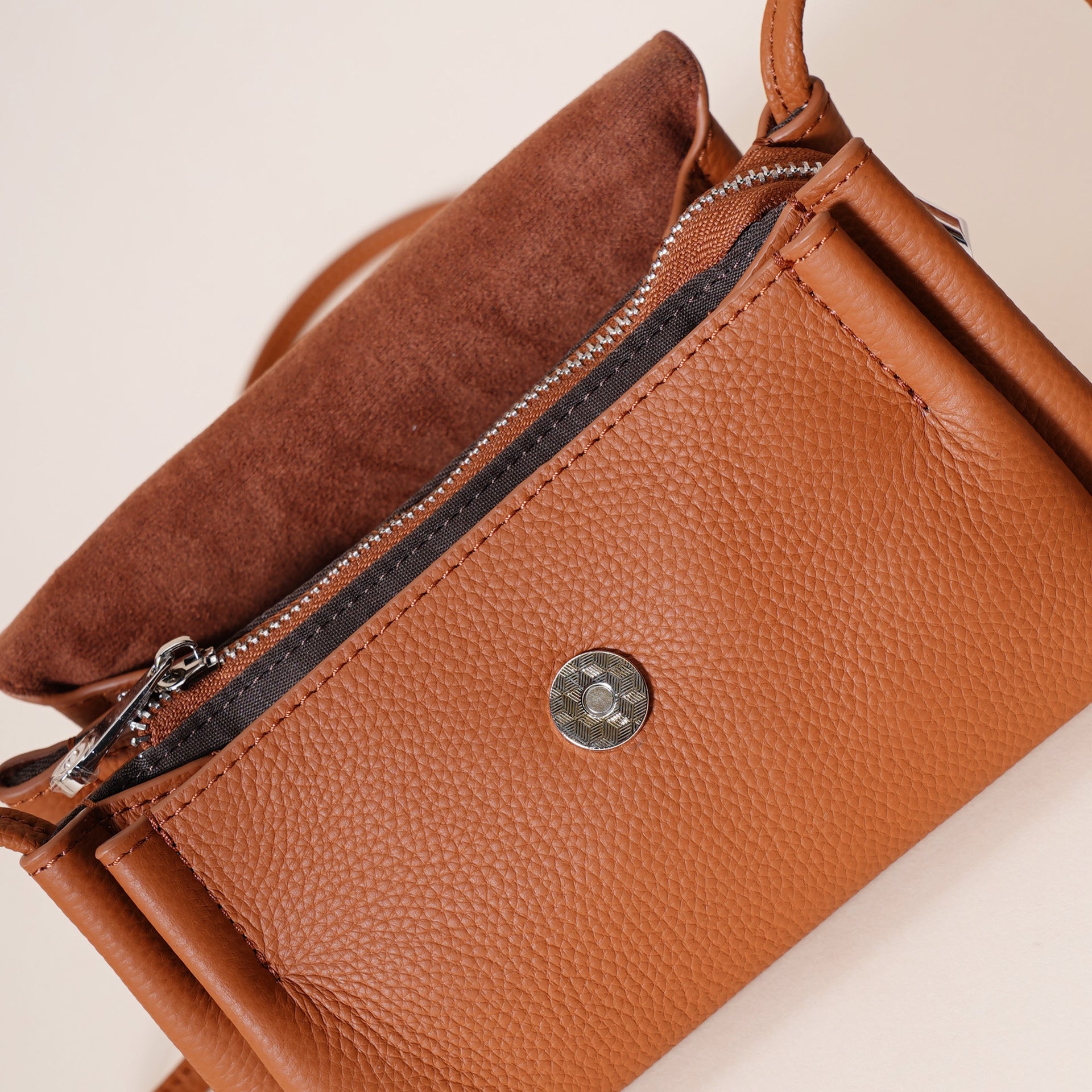 Genuine Leather Flap Crossbody Bag with Elephant Charm - Compact & Stylish Shoulder Purse(White) 4