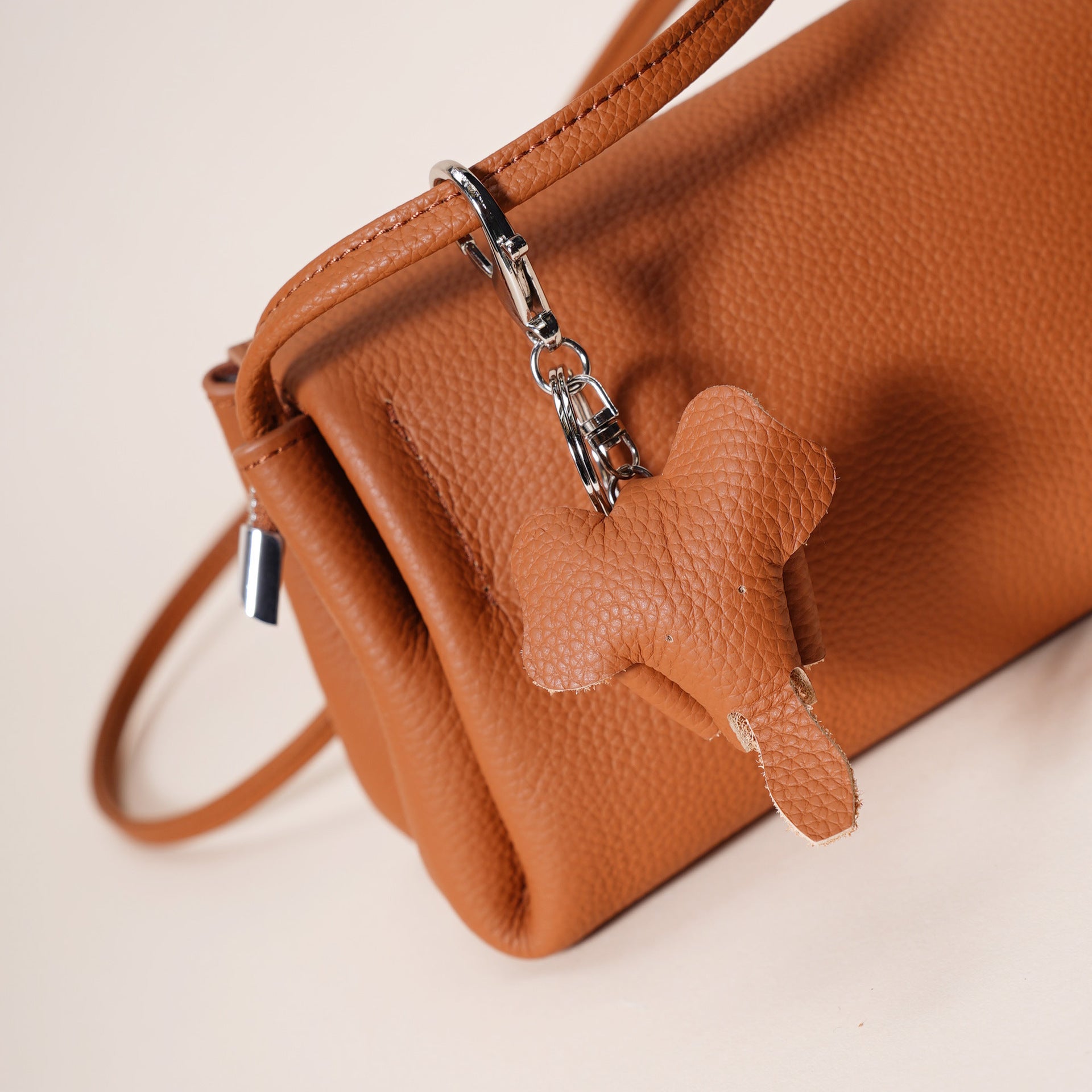 Genuine Leather Flap Crossbody Bag with Elephant Charm - Compact & Stylish Shoulder Purse(Golden brown) 7