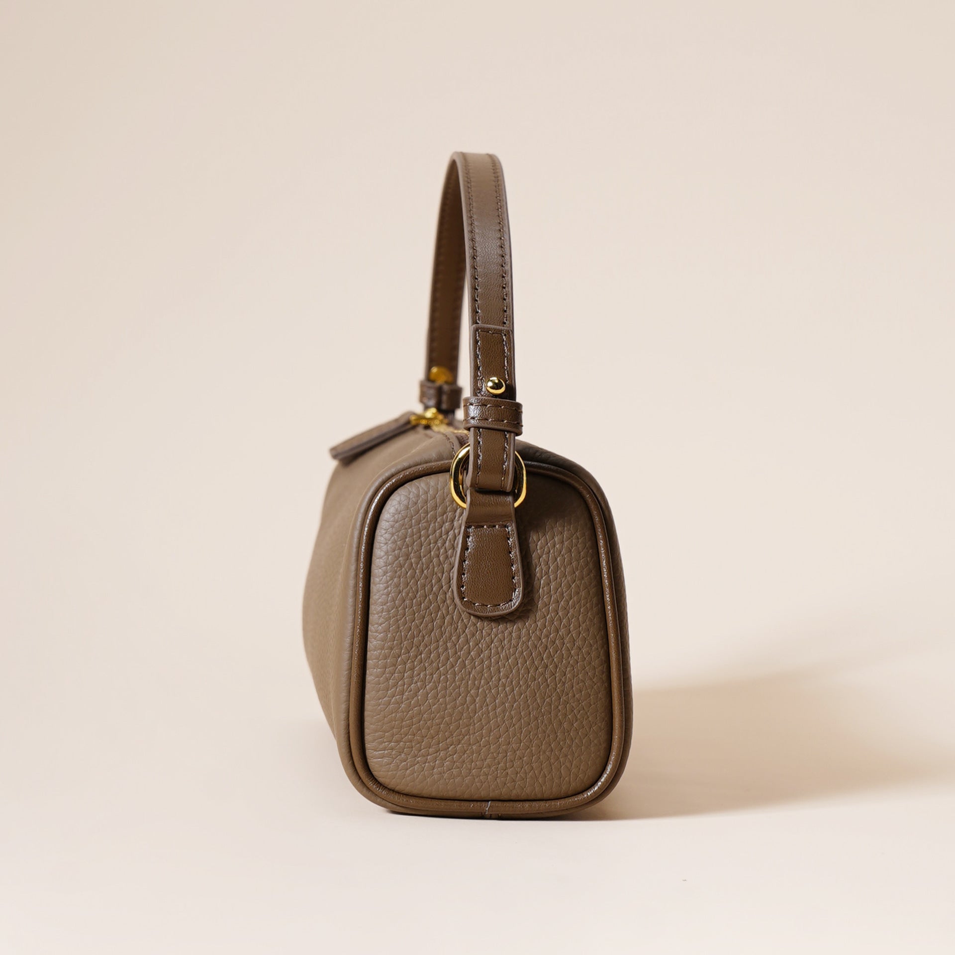 Genuine Leather Boston Bag - Mini Barrel Crossbody & Top Handle Purse(grey) 4