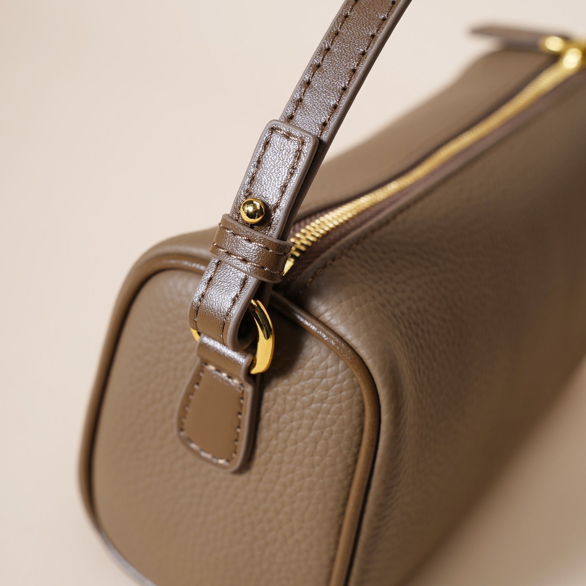 Genuine Leather Boston Bag - Mini Barrel Crossbody & Top Handle Purse(grey) 8