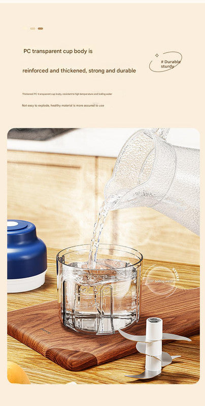 Powerful Mini Electric Food Chopper - USB Rechargeable Cordless Garlic & Meat Mincer(Blue 250ml + 4-blade knife) 6