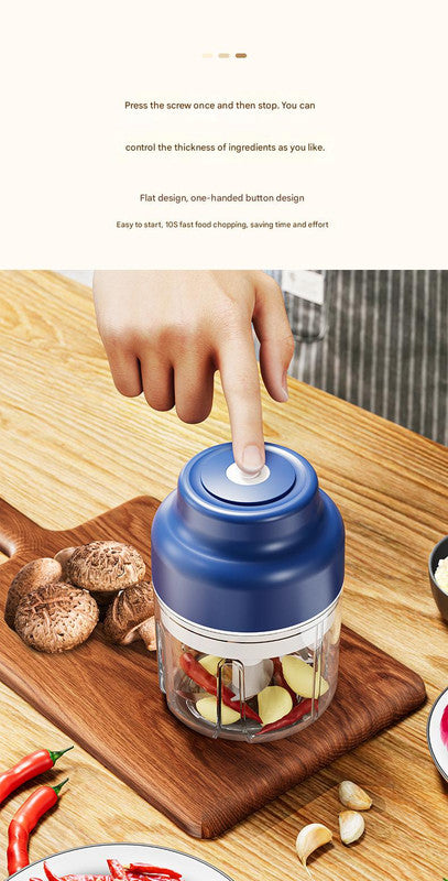 Powerful Mini Electric Food Chopper - USB Rechargeable Cordless Garlic & Meat Mincer(Blue 320ml + 6-blade knife) 4