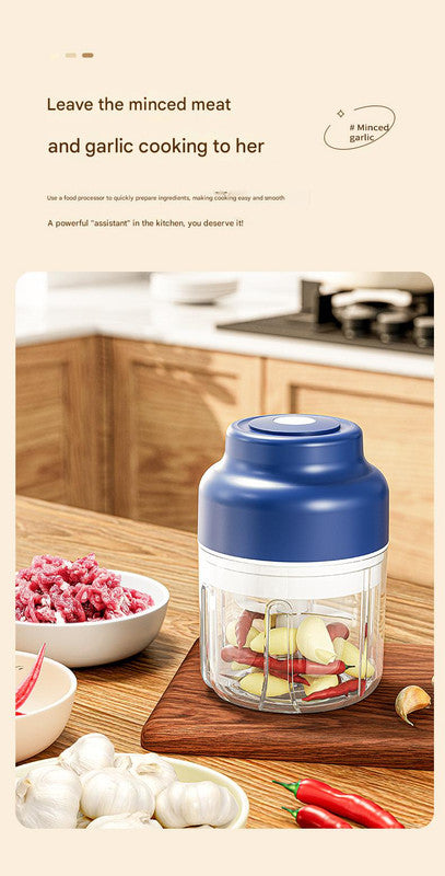 Powerful Mini Electric Food Chopper - USB Rechargeable Cordless Garlic & Meat Mincer(purple 320ml + 6-blade knife) 3