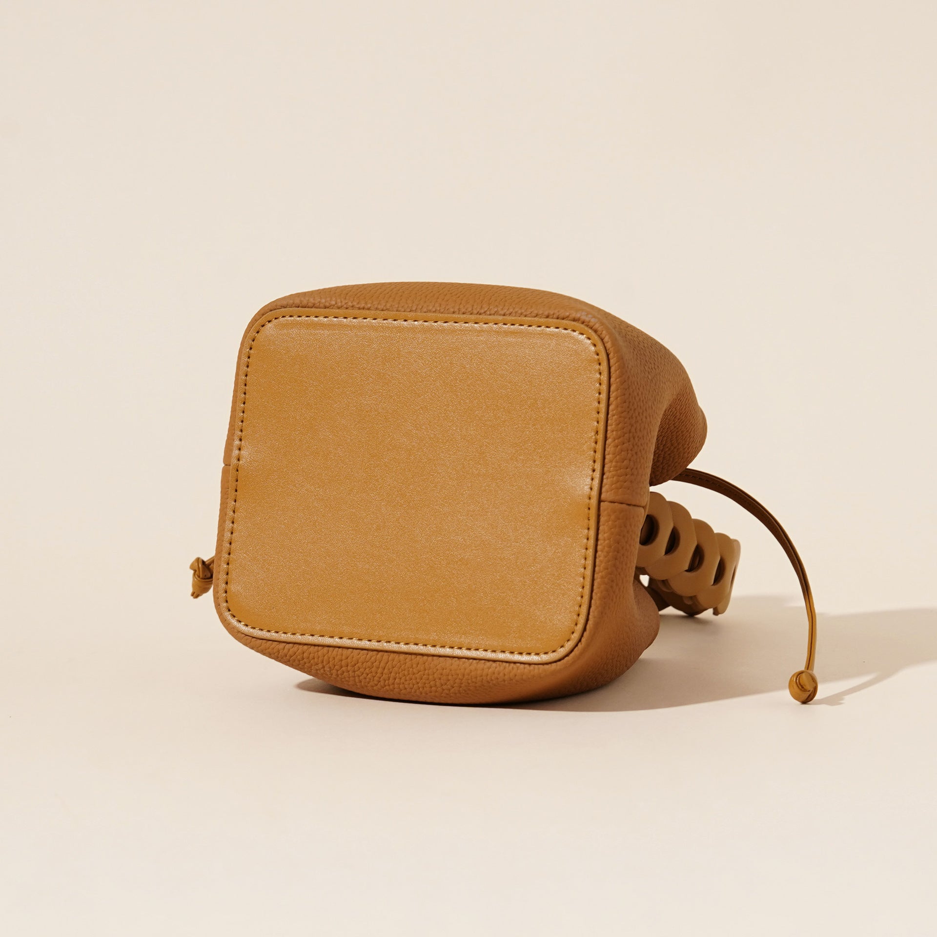 Genuine Leather Mini Bucket Bag with Braided Handle - Chic Drawstring Crossbody Purse(Biscuit) 5