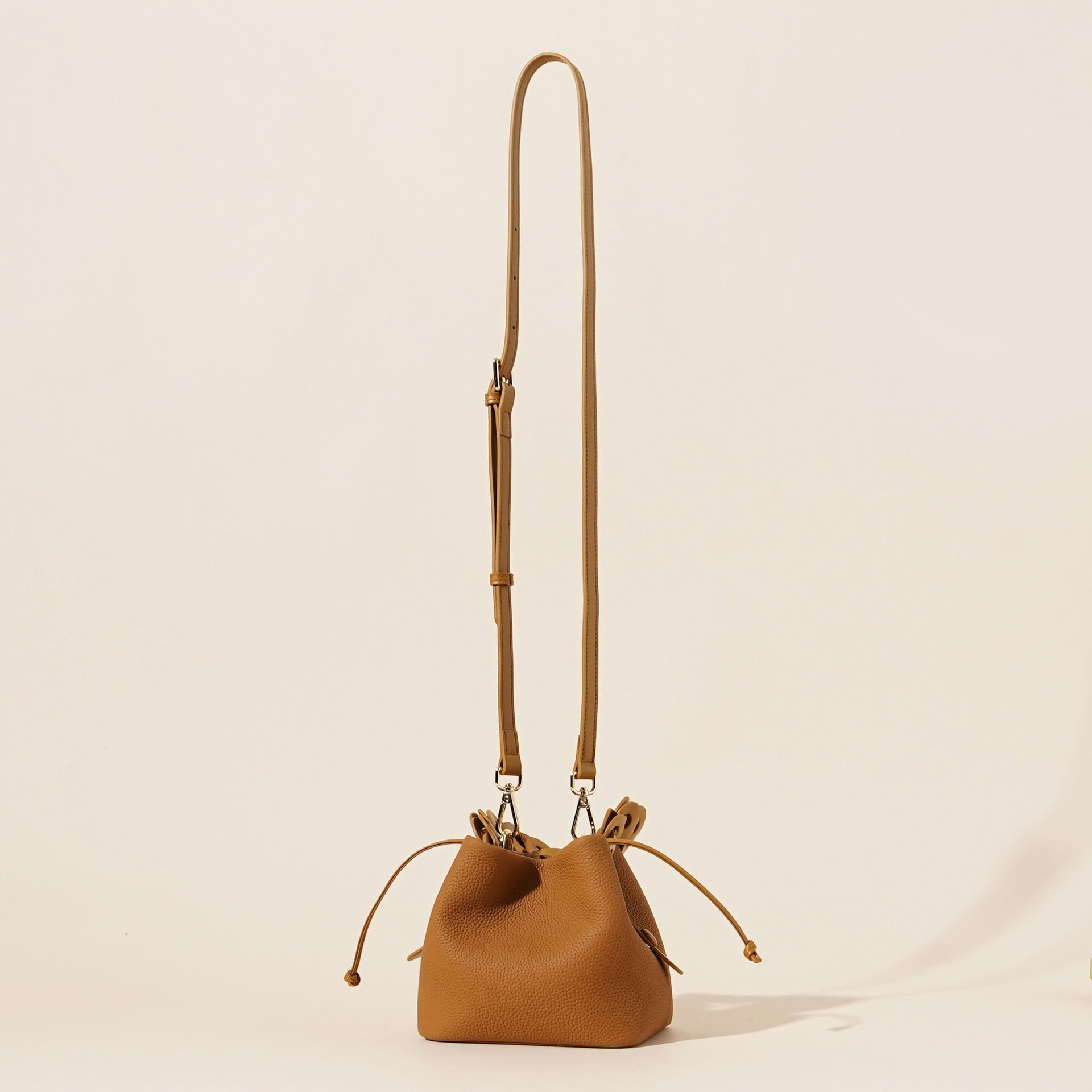 Genuine Leather Mini Bucket Bag with Braided Handle - Chic Drawstring Crossbody Purse(Black) 7