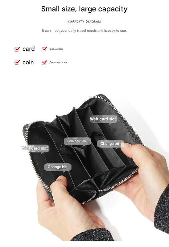 Genuine Leather RFID Blocking Accordion Card Holder & Coin Purse - Large Capacity Zip Wallet(blue) 3