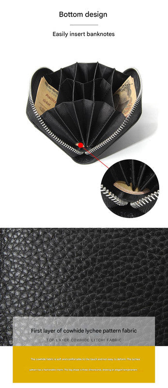 Genuine Leather RFID Blocking Accordion Card Holder & Coin Purse - Large Capacity Zip Wallet(blue) 4