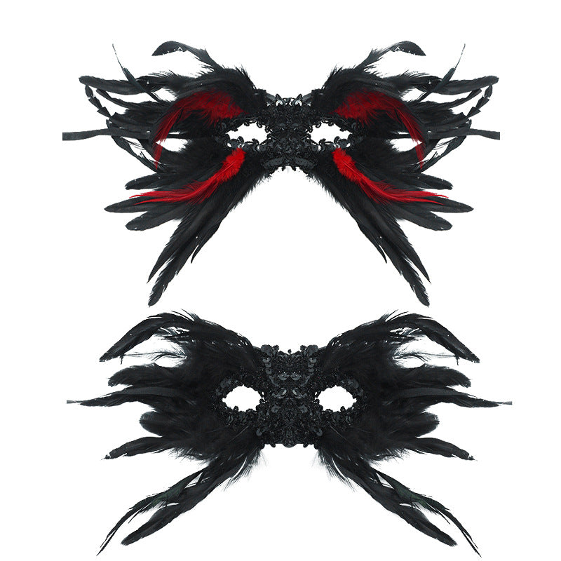 Black Mysterious Gothic Feather Masquerade Mask - Black Angel Wing Venetian Party Costume 3
