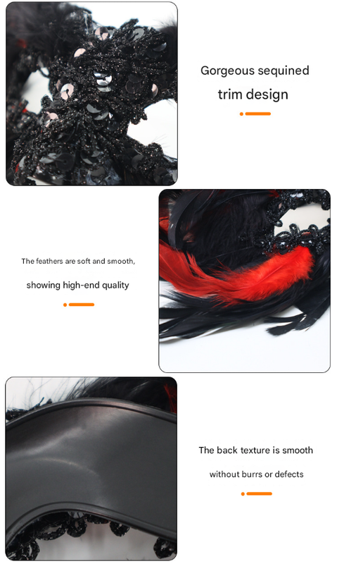 Red and Black Mysterious Gothic Feather Masquerade Mask - Black Angel Wing Venetian Party Costume 4