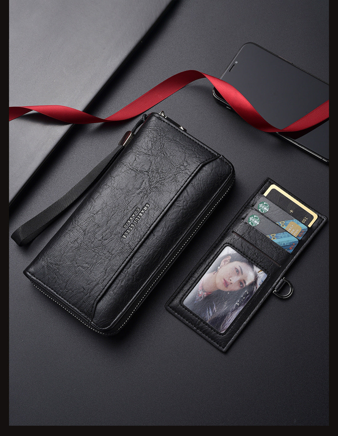 Brown Classic Long Zipper Wallet Clutch - Large Capacity PU Leather Phone & Card Holder with Wrist Strap 6