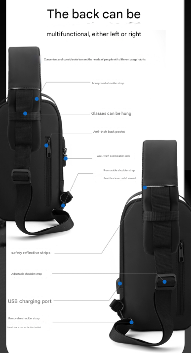 Blue and Brown Men's Anti-Theft Crossbody Sling Bag with USB Charging Port & Combination Lock 6