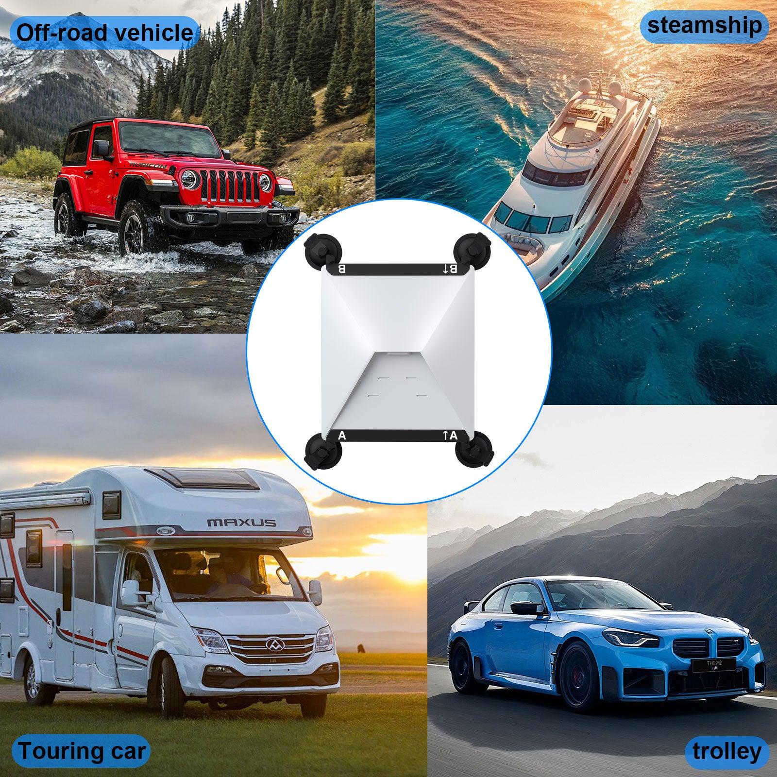 White and Black Heavy-Duty Suction Cup Mount for Starlink Mini - All-Weather Car, RV & Boat Bracket 7