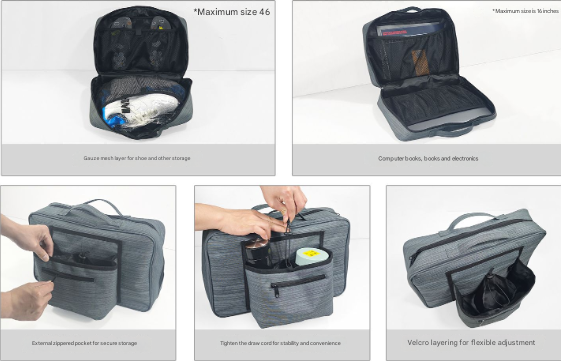 Heather Grey Versatile Travel Organizer Bag with Luggage Sleeve - Portable Carry-On for Laptop, Shoes & Accessories 5