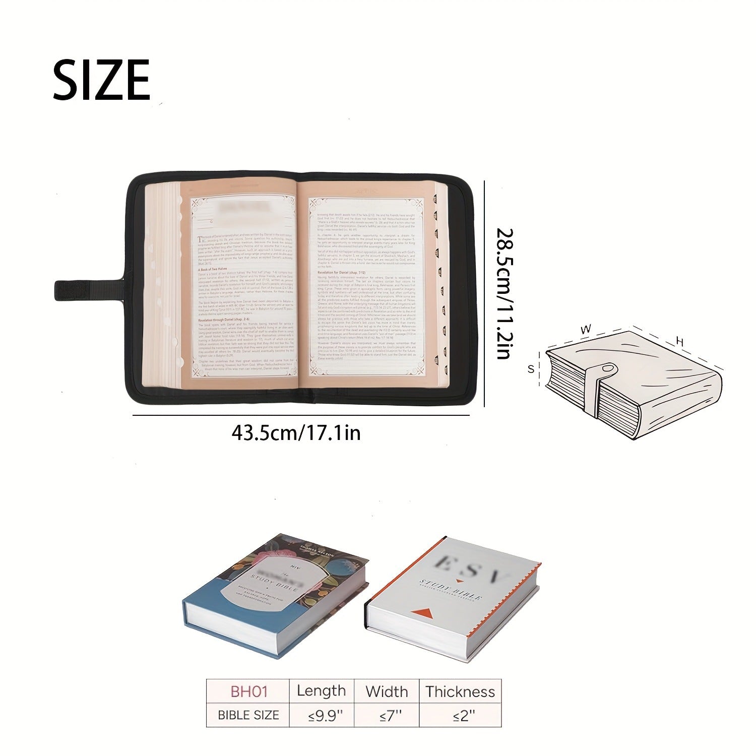 Black Elegant Quilted Bible Cover - Protective Book Case with Carry Handle 3