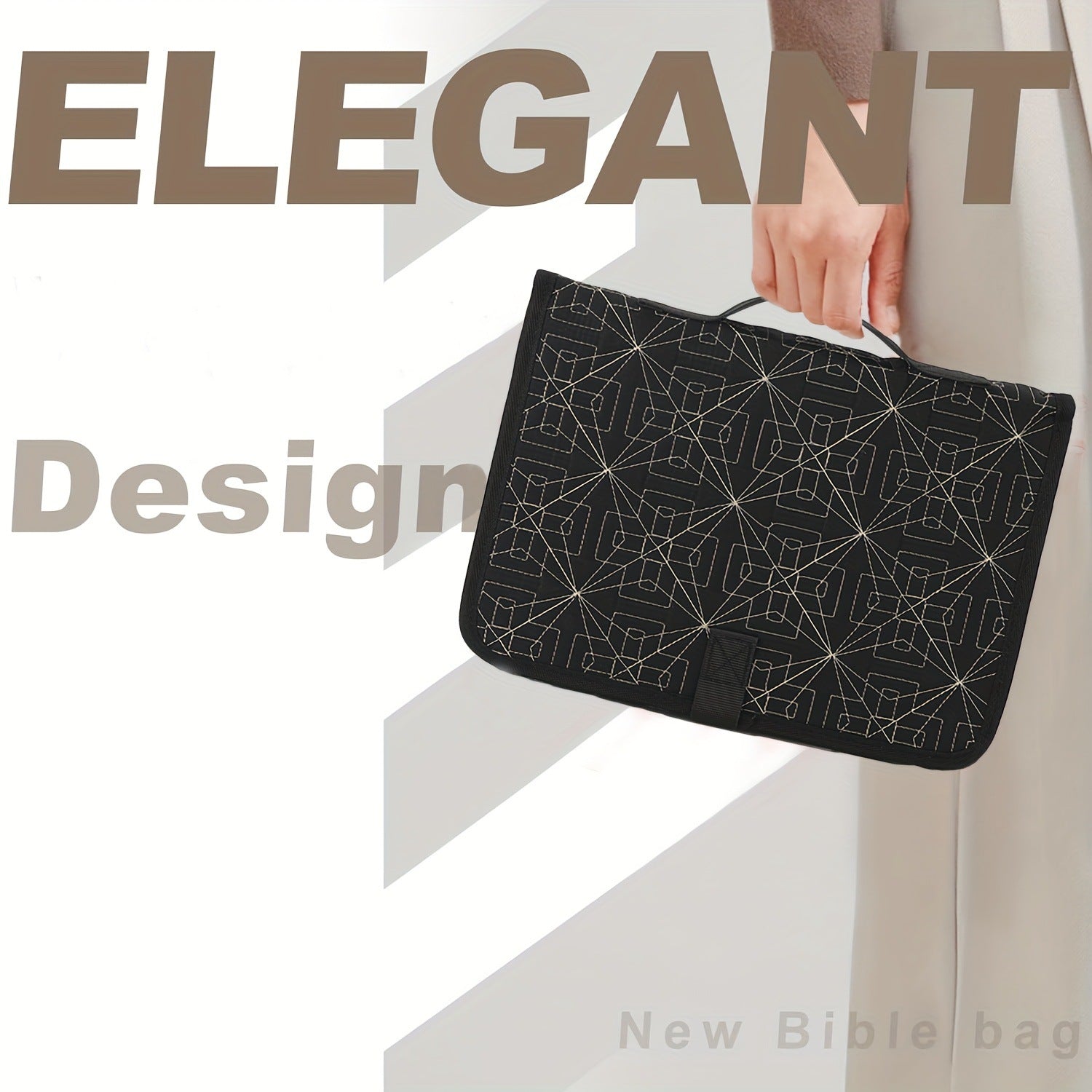 Black Elegant Quilted Bible Cover - Protective Book Case with Carry Handle 5