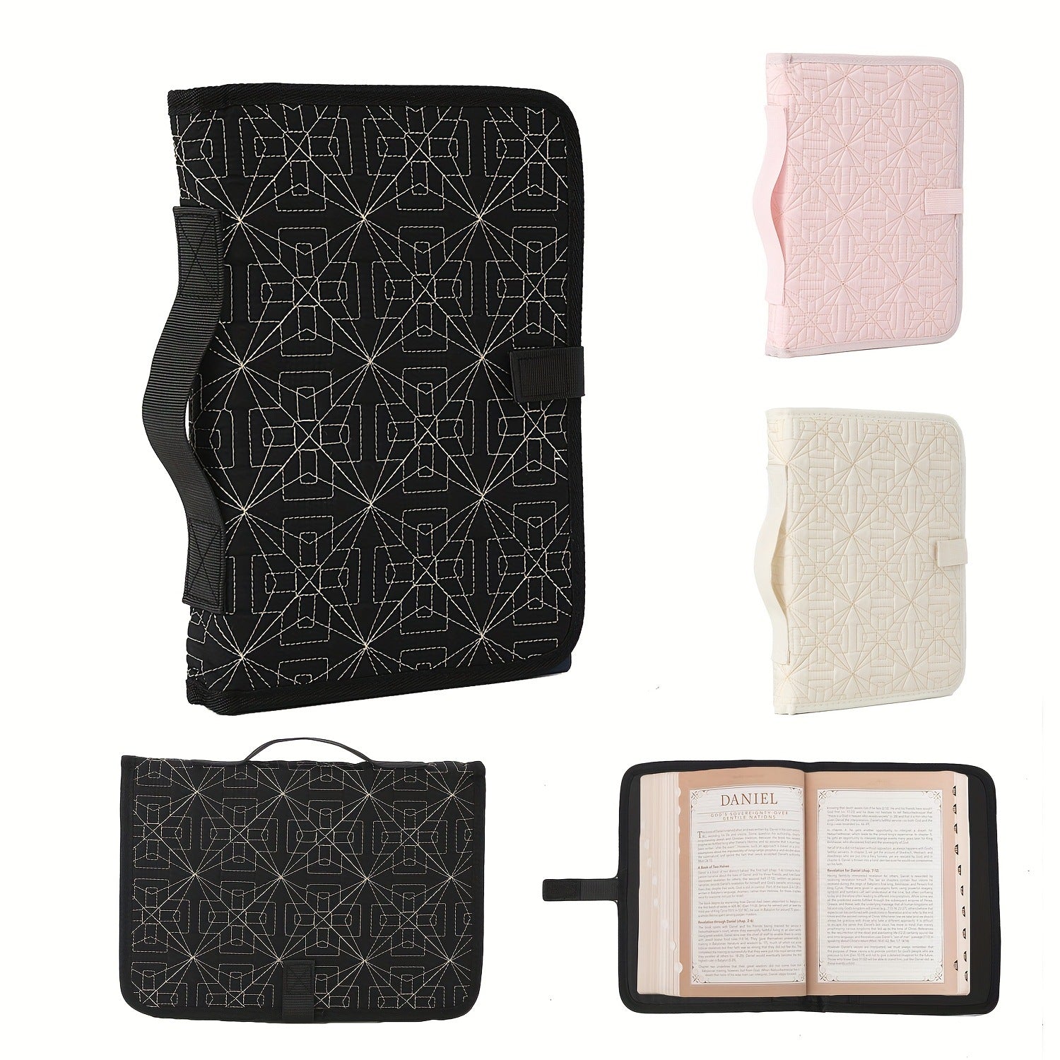 Pink Elegant Quilted Bible Cover - Protective Book Case with Carry Handle 2