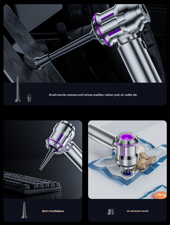 Silver and Purple 4-in-1 Cordless Handheld Vacuum Cleaner - Powerful 16KPa Suction with Brushless Motor, Blower & Air Pump 4