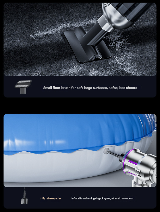 Silver and Purple 4-in-1 Cordless Handheld Vacuum Cleaner - Powerful 16KPa Suction with Brushless Motor, Blower & Air Pump 5