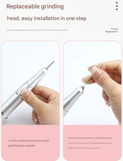 Pink Professional Rechargeable Nail Drill Machine - 45000RPM Portable E-File Kit for Acrylic, Gel, Polishing & Manicure 7