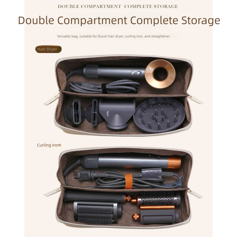 Black Premium PU Leather Travel Case for Hair Styling Tools - Double Layer Waterproof Organizer Bag for Hair Dryer, Curler & Straightener 3