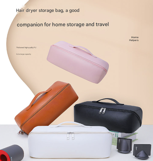 Pink Premium PU Leather Travel Case for Hair Styling Tools - Double Layer Waterproof Organizer Bag for Hair Dryer, Curler & Straightener