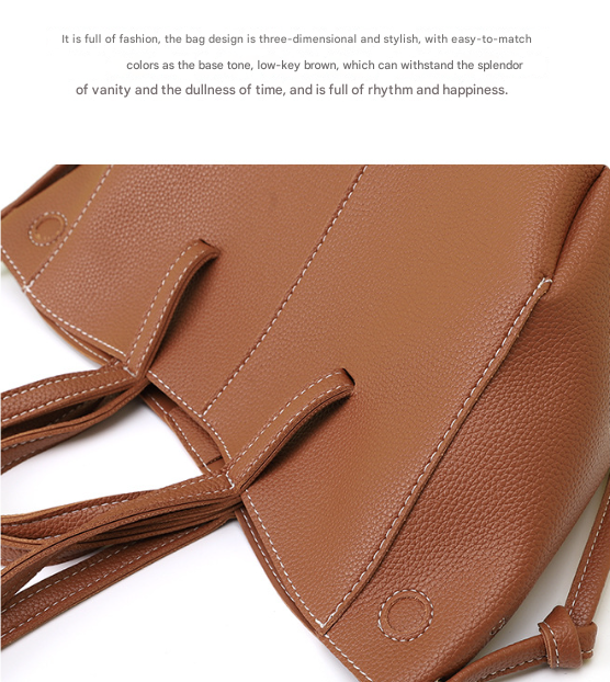 Brown Chic Minimalist PU Leather Tote Bag - Women's Versatile Shoulder Handbag with Contrast Stitching 5