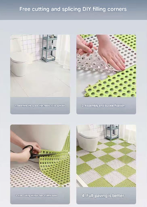 White And Yellow DIY Interlocking Non-Slip Floor Tiles - 18-Pack PVC Drainage Mat for Shower & Bathroom Safety 7
