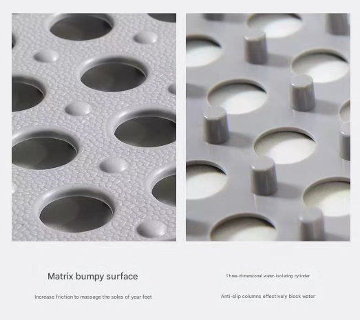 Grey And Green DIY Interlocking Non-Slip Floor Tiles - 18-Pack PVC Drainage Mat for Shower & Bathroom Safety 4