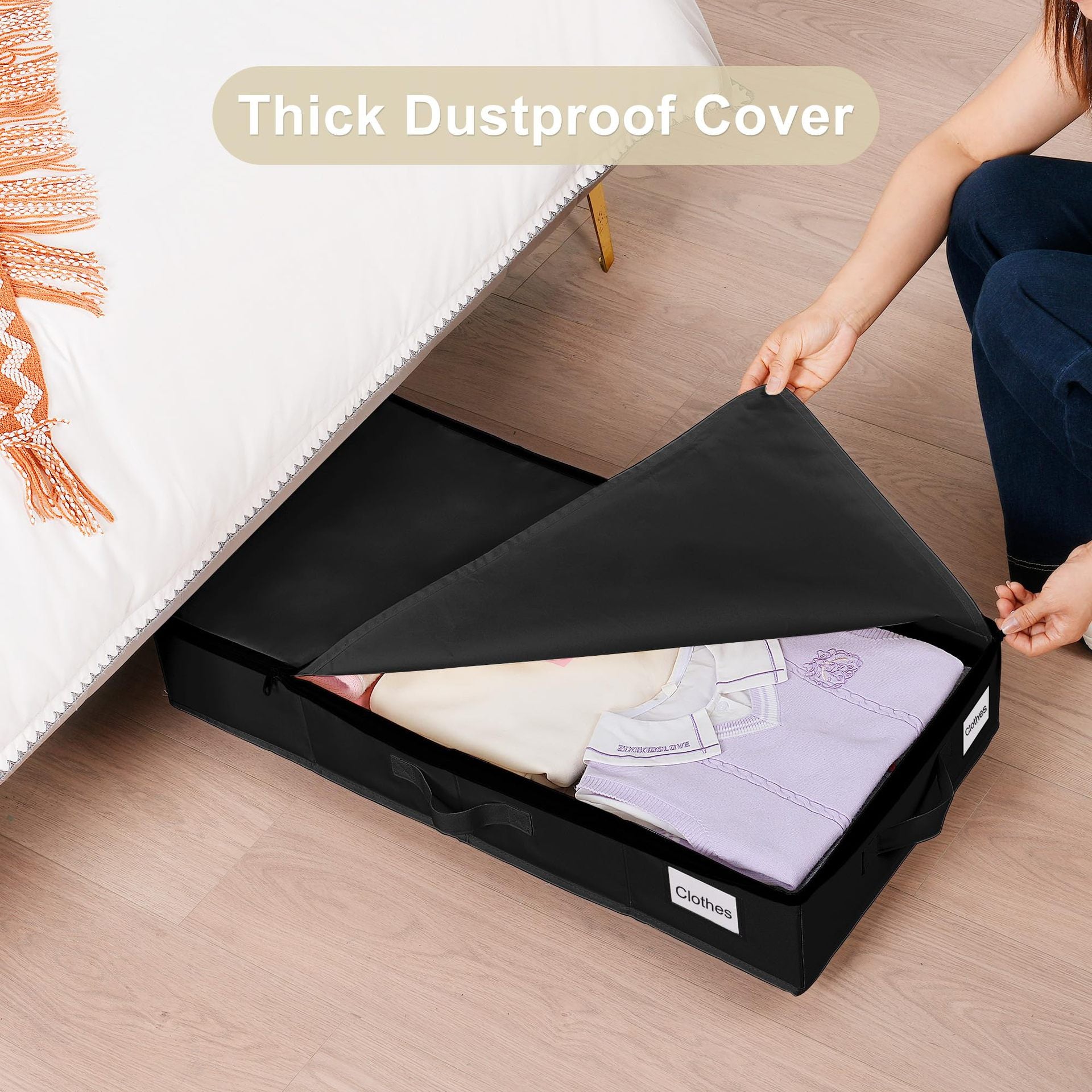 1 piece Black Size S Collapsible Underbed Storage Organizer with Wheels - Fabric Bin with Dustproof Lid 5