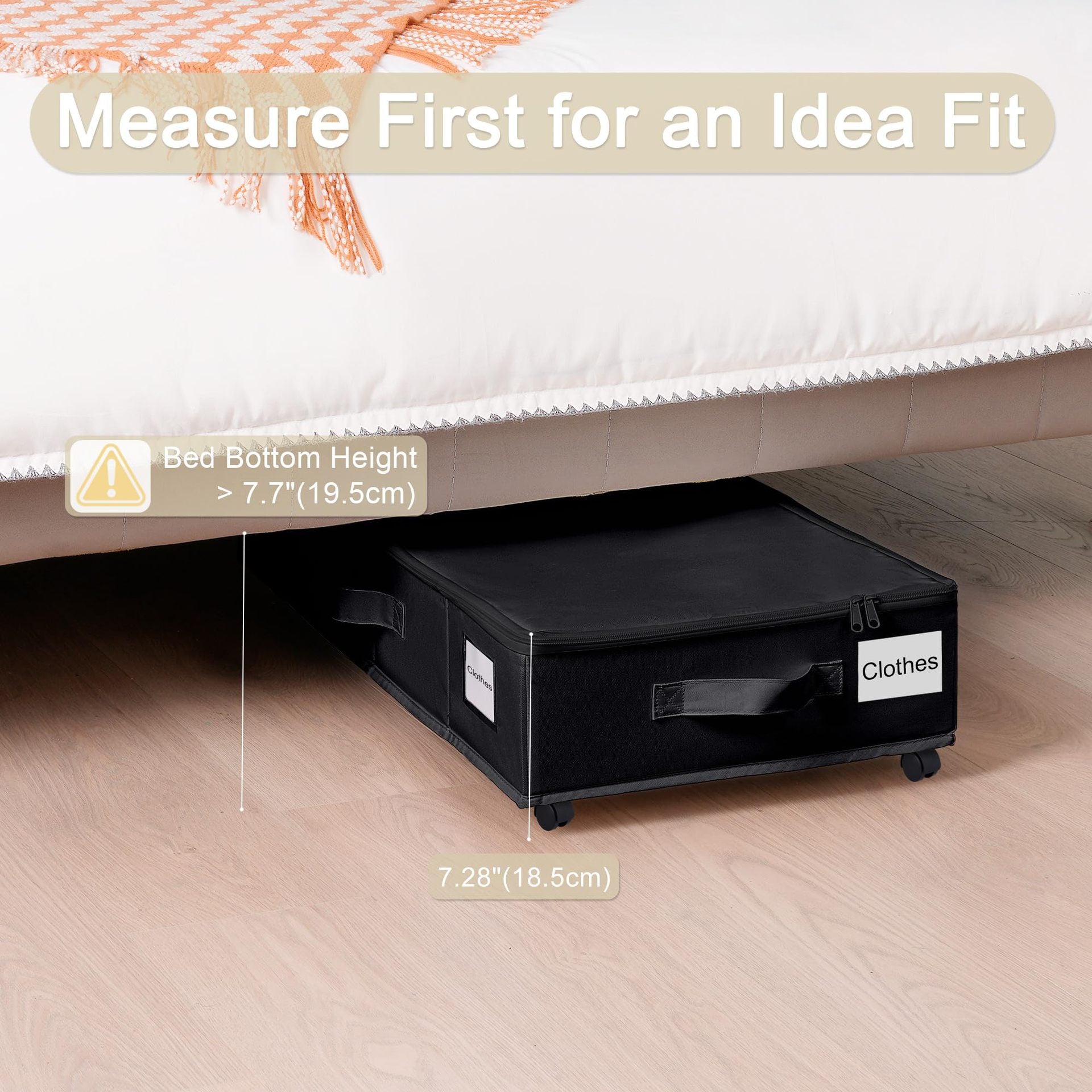 1 piece Black Size S Collapsible Underbed Storage Organizer with Wheels - Fabric Bin with Dustproof Lid 7