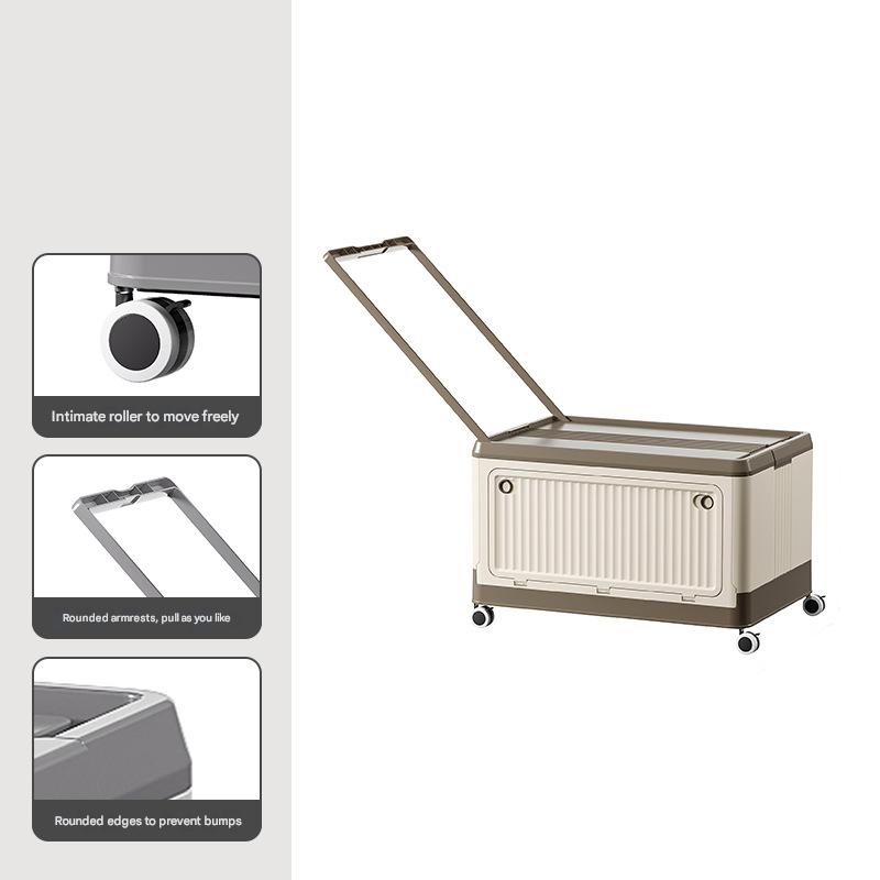 Size S Brown Collapsible Storage Box with Wheels and Telescopic Handle - Stackable Folding Crate for Car & Home