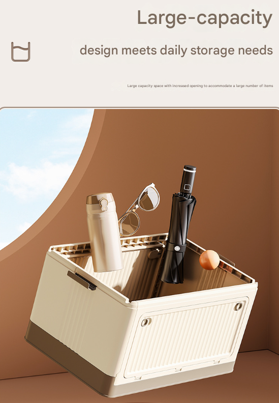 Size S Brown Collapsible Storage Box with Wheels and Telescopic Handle - Stackable Folding Crate for Car & Home 5