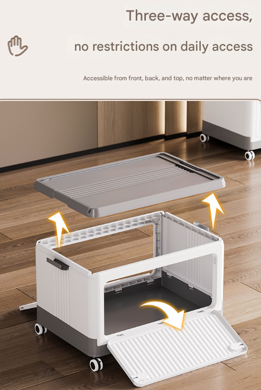 Size S Grey Collapsible Storage Box with Wheels and Telescopic Handle - Stackable Folding Crate for Car & Home 3