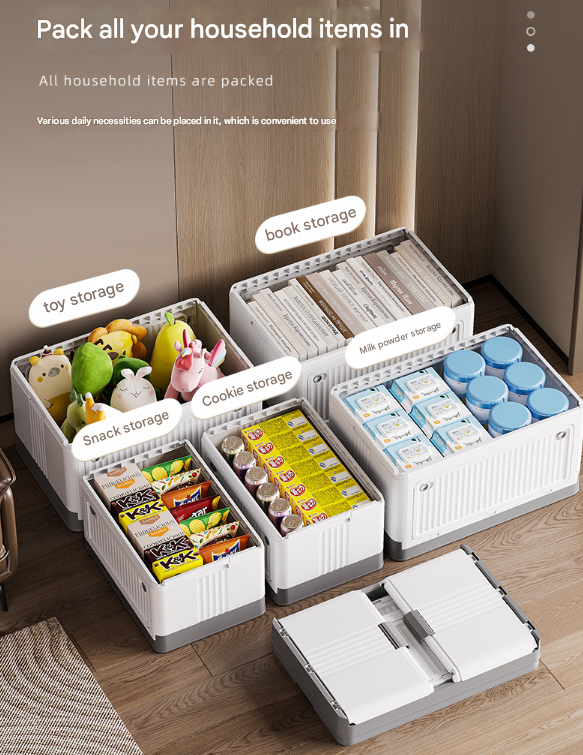 Size L Brown Collapsible Storage Box with Wheels and Telescopic Handle - Stackable Folding Crate for Car & Home 4