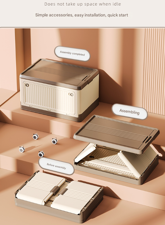 Size L Brown Collapsible Storage Box with Wheels and Telescopic Handle - Stackable Folding Crate for Car & Home 9