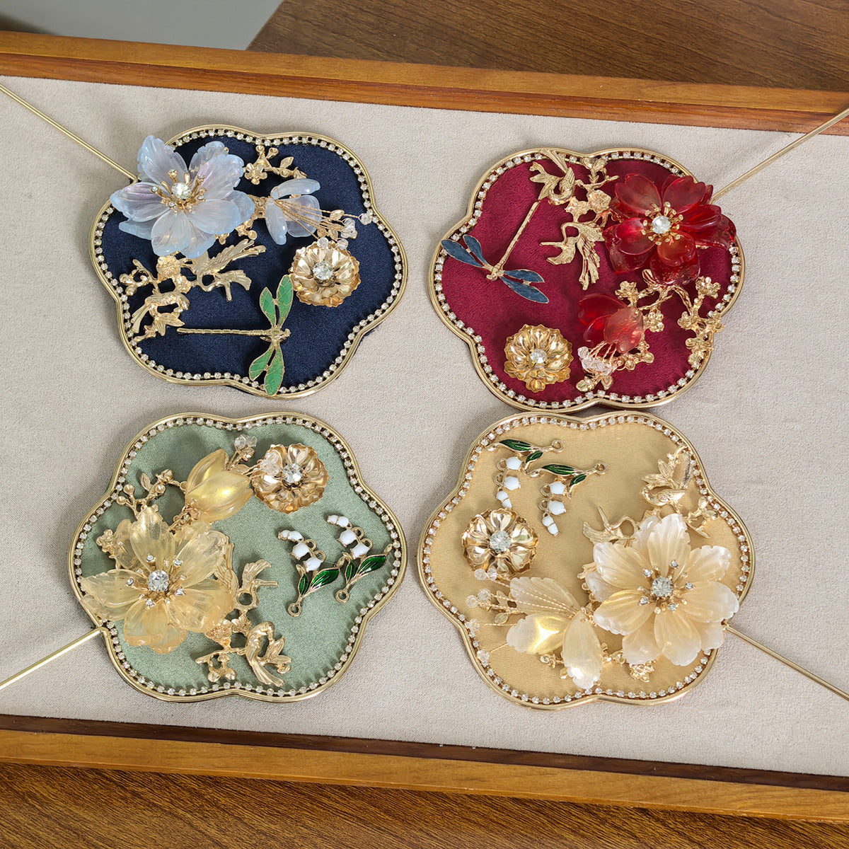 Red Exquisite Chinese Palace Style Mini Fan - Handheld Decorative Prop with Tassel for Photoshoots 4