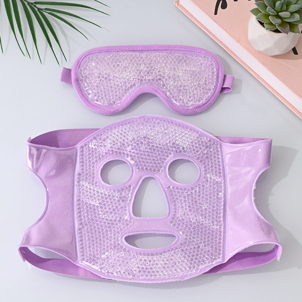 Purple Reusable Cooling Gel Bead Face Mask and Eye Mask Set - Soothing Therapy for Puffy Eyes, Headaches and Facial Relaxation