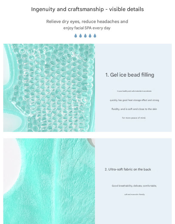 Green Reusable Cooling Gel Bead Face Mask and Eye Mask Set - Soothing Therapy for Puffy Eyes, Headaches and Facial Relaxation 7